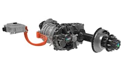 Linamar's eLIN eMD15 has a peak power of roughly 23,000 kW, a peak torque of 11,000 lb.-ft., and GAWR of 17,500 lb. Linamar's eLIN eMD15 has a peak power of roughly 23,000 kW, a peak torque of 11,000 lb.-ft., and GAWR of 17,500 lb.