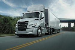 A look at the fifth generation Freightliner Cascadia 116-inch day cab configuration operating on the road. A look at the fifth generation Freightliner Cascadia 116-inch day cab configuration operating on the road.