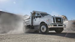 The 2025 Ford Medium Duty trucks have an ergonomic steering wheel and instrument cluster, steering wheel audio controls, and available factory-installed auxiliary switches. The 2025 Ford Medium Duty trucks have an ergonomic steering wheel and instrument cluster, steering wheel audio controls, and available factory-installed auxiliary switches.