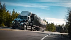 The zero-emission Class 8 truck’s batteries can be recharged to 80% in as little as 90 minutes. The zero-emission Class 8 truck’s batteries can be recharged to 80% in as little as 90 minutes.