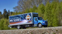 The eMV is built to the same standards as the diesel-powered International MV Series truck. The eMV is built to the same standards as the diesel-powered International MV Series truck.