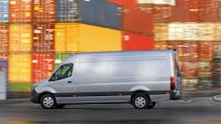 The eSprinter’s permanent magnet synchronous motor is available with 100 kW or 150 kW peak power and delivers up to 295 lb.-ft. of torque. The eSprinter’s permanent magnet synchronous motor is available with 100 kW or 150 kW peak power and delivers up to 295 lb.-ft. of torque.