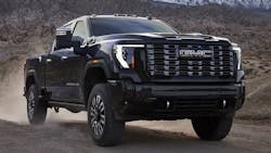 Both the GMC 2500HD and 3500HD (aside from the Denali Ultimate) are powered by a standard 6.6L V8 gas engine Both the GMC 2500HD and 3500HD (aside from the Denali Ultimate) are powered by a standard 6.6L V8 gas engine
