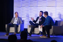 Cody McClain of Tucker Freight Lines (left) and Matthew Campbell of Challenger Motor Freight (middle) discuss their first impressions of new Isaac Instruments features with Isaac's J.S. Bouchard. Cody McClain of Tucker Freight Lines (left) and Matthew Campbell of Challenger Motor Freight (middle) discuss their first impressions of new Isaac Instruments features with Isaac's J.S. Bouchard.