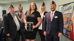 Jimmie Loftis, Commander, VFW Post 6296; Hundley Ford, Past State Commander; Candice Parker, Averitt Express; Carol Whitmore, National Jr. Vice Commander-in-Chief; and Brian Walker, National Council of Administration.