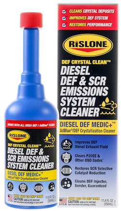 According to the company, Rislone Crystal Clean improves diesel exhaust fluid and dissolves crystal deposits throughout the entire system, including the tank, pump, heater, sender, lines, injector, decomposition tube/reactor, and mixer. According to the company, Rislone Crystal Clean improves diesel exhaust fluid and dissolves crystal deposits throughout the entire system, including the tank, pump, heater, sender, lines, injector, decomposition tube/reactor, and mixer.