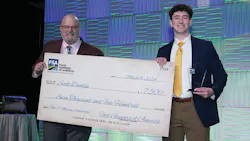 Steve Stein, Danone senior manager of transportation, at left, recognizes Scott Dunlap, the first-place winner of the 2024 John J. Murphy Scholarship. Steve Stein, Danone senior manager of transportation, at left, recognizes Scott Dunlap, the first-place winner of the 2024 John J. Murphy Scholarship.