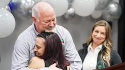 The trafficking survivor Bernsen aided, Nikki, also attended the awards presentation. This marked the first meeting between the two since the incident that brought them together originally. The trafficking survivor Bernsen aided, Nikki, also attended the awards presentation. This marked the first meeting between the two since the incident that brought them together originally.