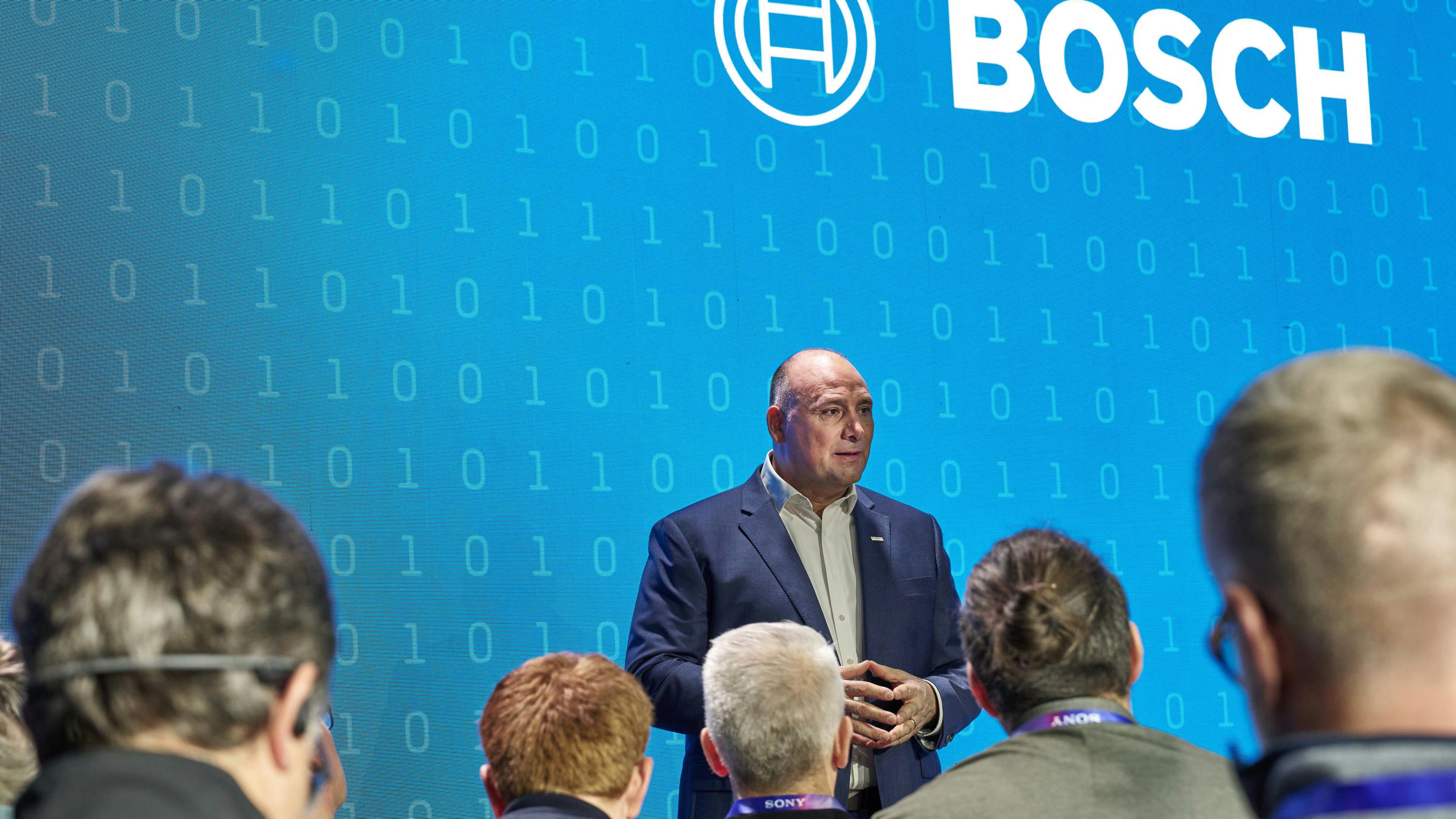 Bosch President in North America Paul Thomas addresses the House of Journalists during a private session after the Bosch press conference for CES media Monday, January 6, at Mandalay Bay in Las Vegas, Nevada.