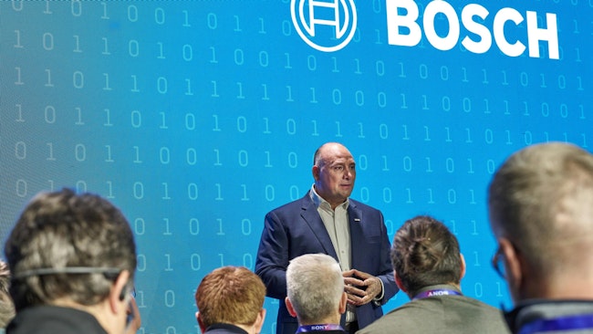 Bosch President in North America Paul Thomas addresses the House of Journalists during a private session after the Bosch press conference for CES media Monday, January 6, at Mandalay Bay in Las Vegas, Nevada.