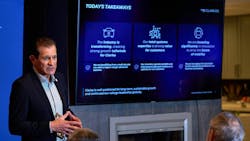 Federico Morales-Zimmermann, Clarios VP and GM of global OEM customers, products, and engineering, addresses the House of Journalists on Sunday, January 5, in Las Vegas, Nevada. Federico Morales-Zimmermann, Clarios VP and GM of global OEM customers, products, and engineering, addresses the House of Journalists on Sunday, January 5, in Las Vegas, Nevada.