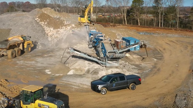 One of Grade A Construction's Ford Lightnings at a construction site