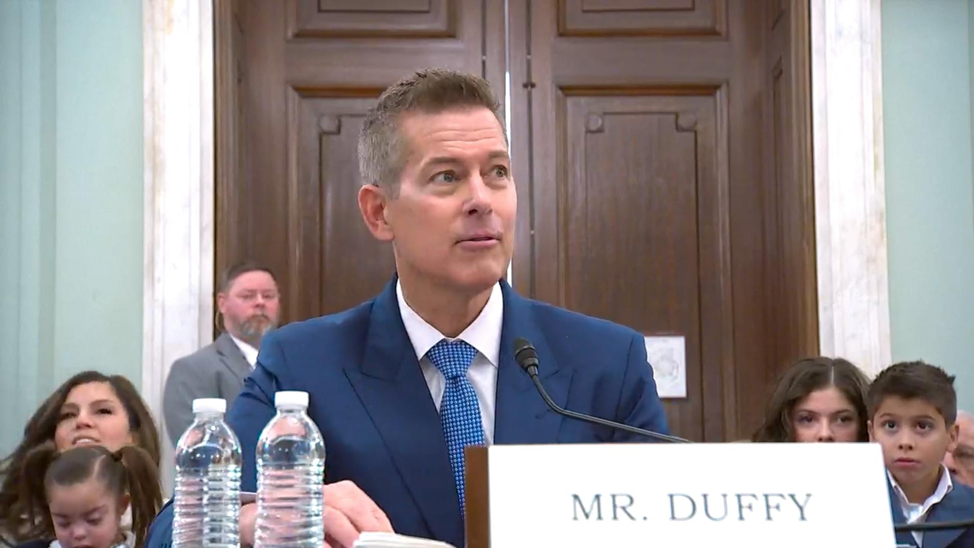 Former Wisconsin Senator Sean Duffy, Trump's nominee to lead the Department of Transportation, answers senators' questions.