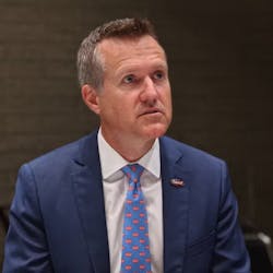 Peterbilt GM Jason Skoog talks with FleetOwner during an industry event in 2019. Peterbilt GM Jason Skoog talks with FleetOwner during an industry event in 2019.