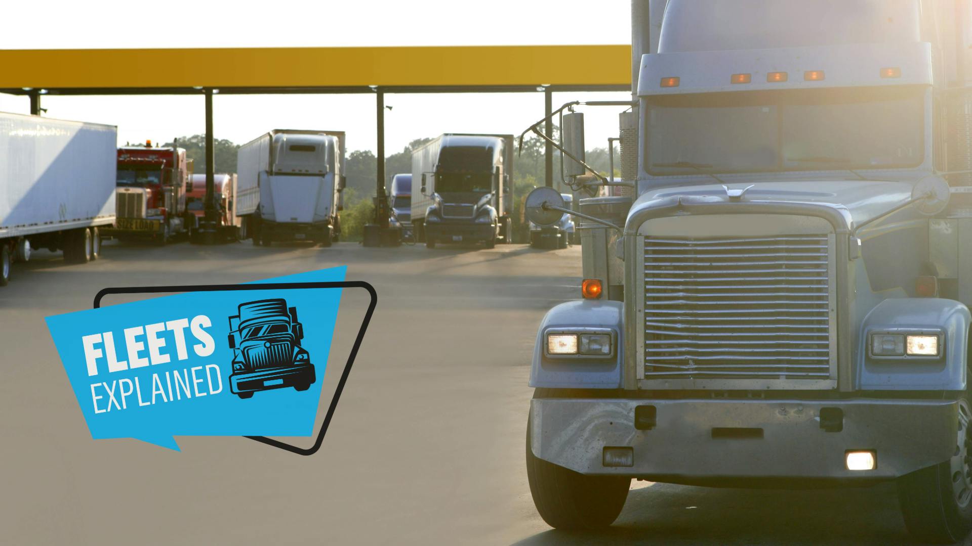 diesel truck at fueling station with Fleets Explained logo