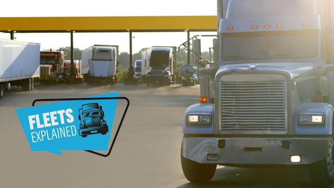 diesel truck at fueling station with Fleets Explained logo
