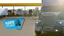 diesel truck at fueling station with Fleets Explained logo diesel truck at fueling station with Fleets Explained logo