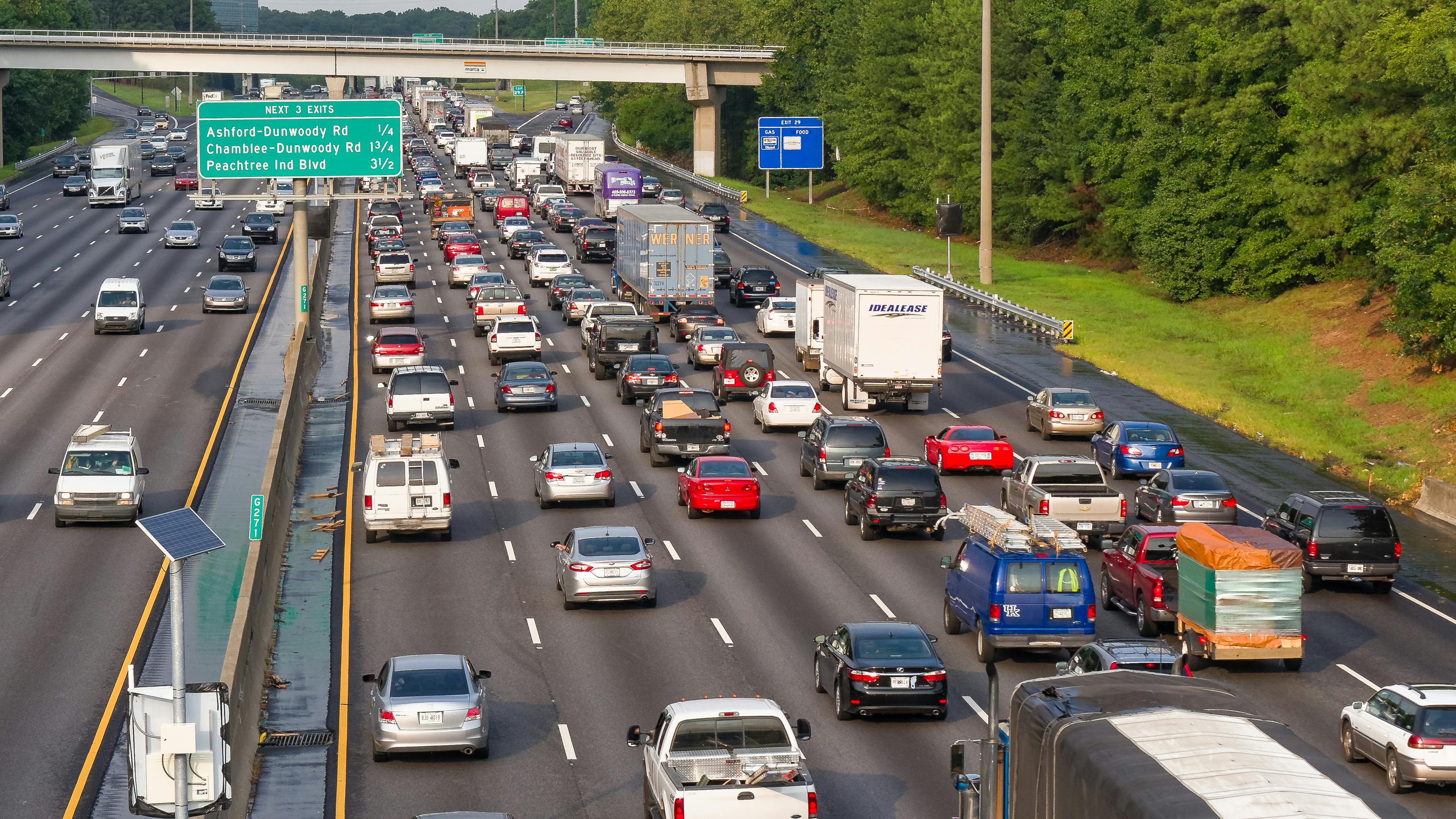 traffic congestion with commercial trucks near Atlanta GA