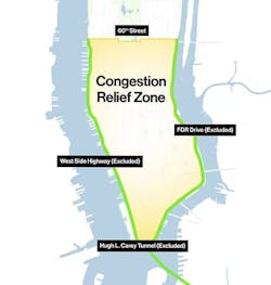 The New York City congestion pricing program affects incoming traffic to southern Manhattan's business district. The New York City congestion pricing program affects incoming traffic to southern Manhattan's business district.