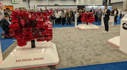Jose Samperio, Cummins North America on-highway VP, speaks about Cummins' latest medium-duty engine offerings during NTEA's Work Truck Week 2025 at the Indiana Convention Center in Indianapolis.
