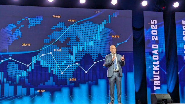 Bob Costello, American Trucking Associations chief economist, addresses carrier executives during Truckload 2025, Truckload Carrier Associations' annual convention in Phoenix.