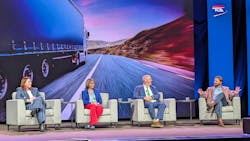 Fleet executives of small carriers talk about how they’ve managed the freight recession during a Truckload 2025 panel on March 17. Pictured are Amber Edmondson of Trailiner Corporation, left, Shelley Koch of K & J Trucking, Graig Morin of Brown Dog, and Adam Blanchard of Double Diamond Transport. Fleet executives of small carriers talk about how they’ve managed the freight recession during a Truckload 2025 panel on March 17. Pictured are Amber Edmondson of Trailiner Corporation, left, Shelley Koch of K & J Trucking, Graig Morin of Brown Dog, and Adam Blanchard of Double Diamond Transport.