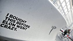 Some Tesla owners are using bumper stickers to either make clear their distaste for Musk or disguise their vehicle as a Honda or Rivian. Some Tesla owners are using bumper stickers to either make clear their distaste for Musk or disguise their vehicle as a Honda or Rivian.