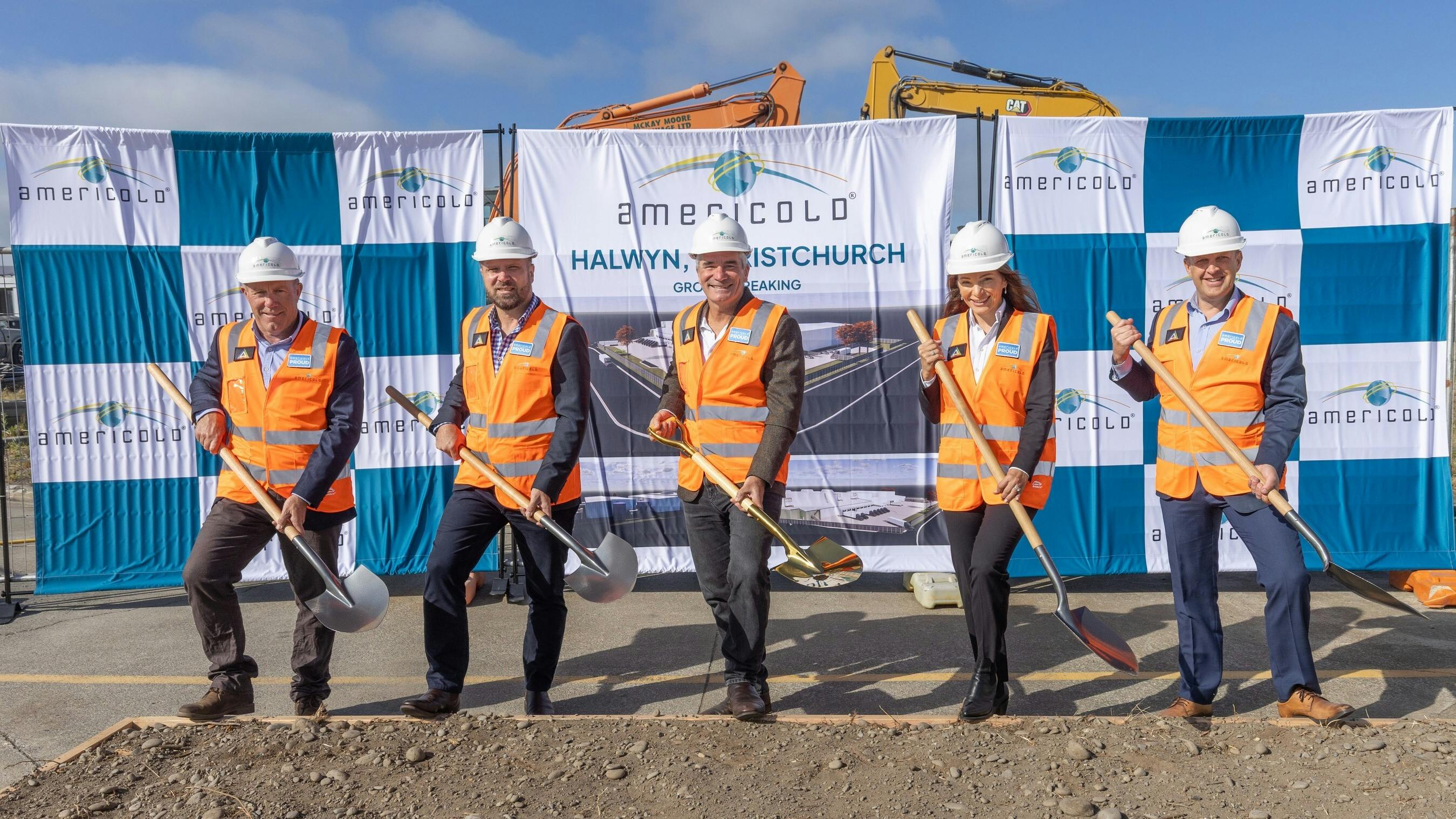 The Americold APAC leadership team breaks ground at the company&rsquo;s Halwyn, Christchurch site in New Zealand.