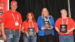 The winner of the 2025 Driver of the Year Award was announced during the 14th annual Salute to Women Behind the Wheel event on March 28 during the Mid-America Trucking Show. L to R: Fritz Keel, Walmart (sponsor); Gina Jones, Werner (finalist); Kathy Blaies, United Road (winner); Sandy Winters, Leonard's Express (finalist). The winner of the 2025 Driver of the Year Award was announced during the 14th annual Salute to Women Behind the Wheel event on March 28 during the Mid-America Trucking Show. L to R: Fritz Keel, Walmart (sponsor); Gina Jones, Werner (finalist); Kathy Blaies, United Road (winner); Sandy Winters, Leonard's Express (finalist).