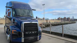 The new Mack Pioneer sits at the Brooklyn Navy Yard, across the East River from Manhattan.