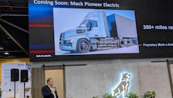 Mack Trucks North America President Jonathan Randall announces the planned Mack Pioneer Electric Mack Trucks North America President Jonathan Randall announces the planned Mack Pioneer Electric