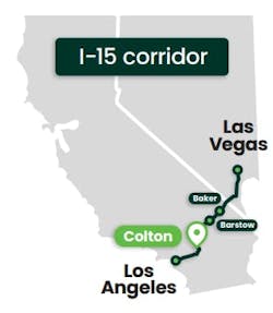 Greenlane's Colton station is the first along its planned I-15 freight charging corridor. Greenlane's Colton station is the first along its planned I-15 freight charging corridor.