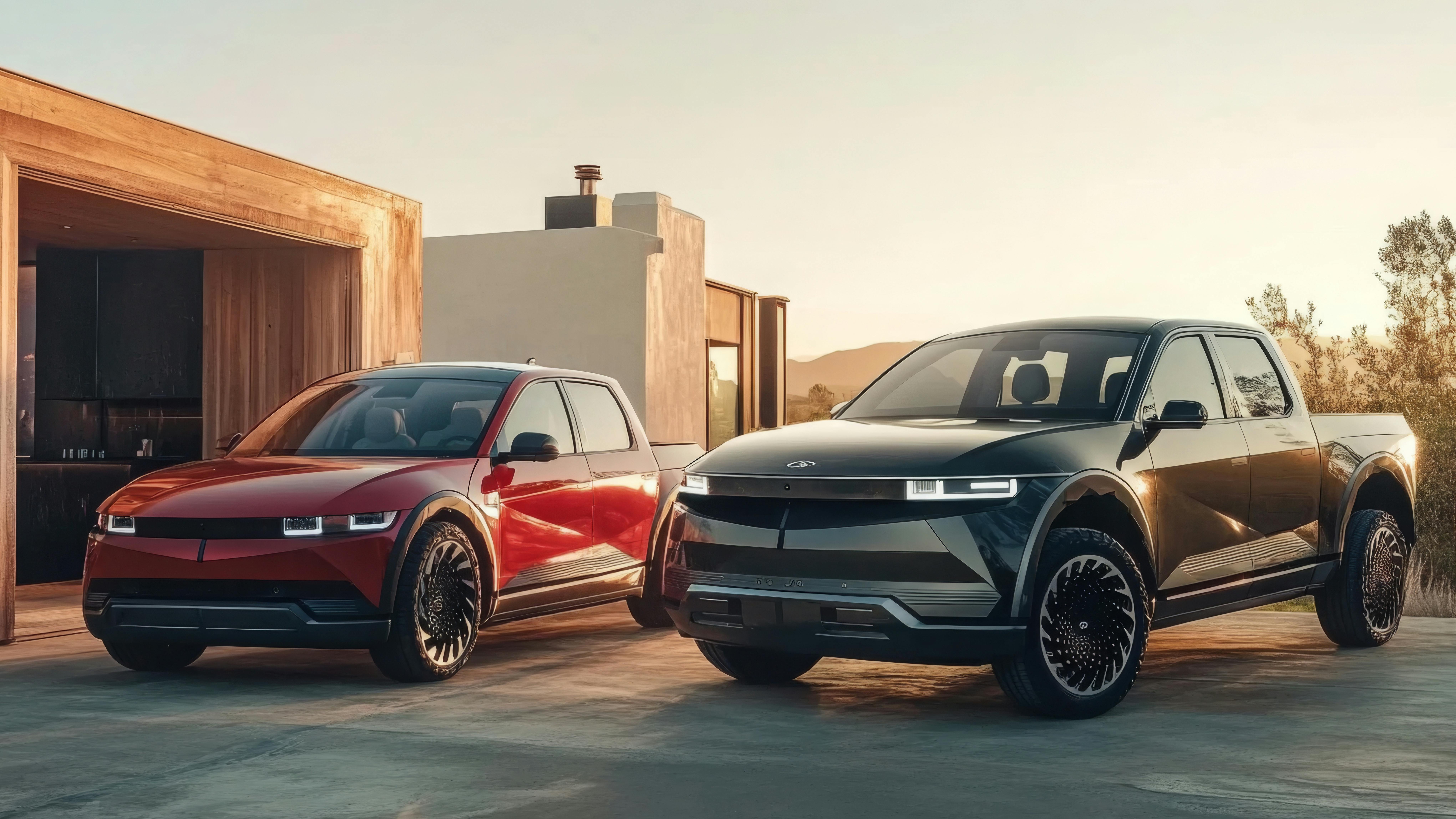 Two electric pickup trucks charge in a home driveway. Siemens' Depot360 Home Charging Reimbursement can help fleets properly reimburse their drivers for EV charging at home.