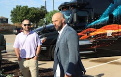 Torc CCO Andrew Culhane visits with atendees before the ribbon-cutting ceremony unveiling its first autonomous trucking hub in Fort Worth, Texas. Torc CCO Andrew Culhane visits with atendees before the ribbon-cutting ceremony unveiling its first autonomous trucking hub in Fort Worth, Texas.