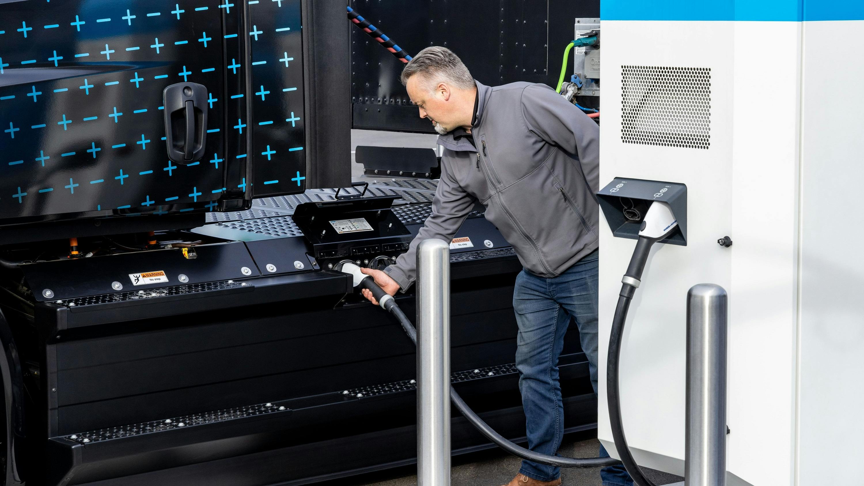 Freightliner eCascadia electric truck charging