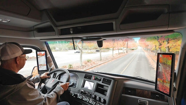 Kenworth’s DigitalVision mirrors improve visibility by placing monitors on the A-pillars, minimizing head movement.
