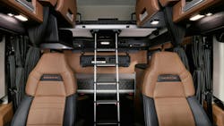 The truck features premium wide-based seats with options like dual armrests, heating/cooling, and integrated massage to reduce fatigue. The truck features premium wide-based seats with options like dual armrests, heating/cooling, and integrated massage to reduce fatigue.