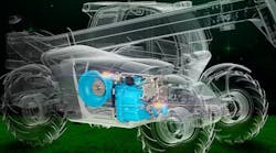 Dana Spicer HVT1 transmission combines hydrostatic and mechanical drives in an integrated 90-degree gearbox to provide precise low-speed maneuvering control. Dana Spicer HVT1 transmission combines hydrostatic and mechanical drives in an integrated 90-degree gearbox to provide precise low-speed maneuvering control.