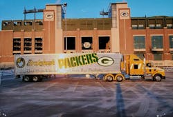Wisconsin-based Brakebush Transportation shows off its Green Bay Packers connection at Lambeau Field. Wisconsin-based Brakebush Transportation shows off its Green Bay Packers connection at Lambeau Field.