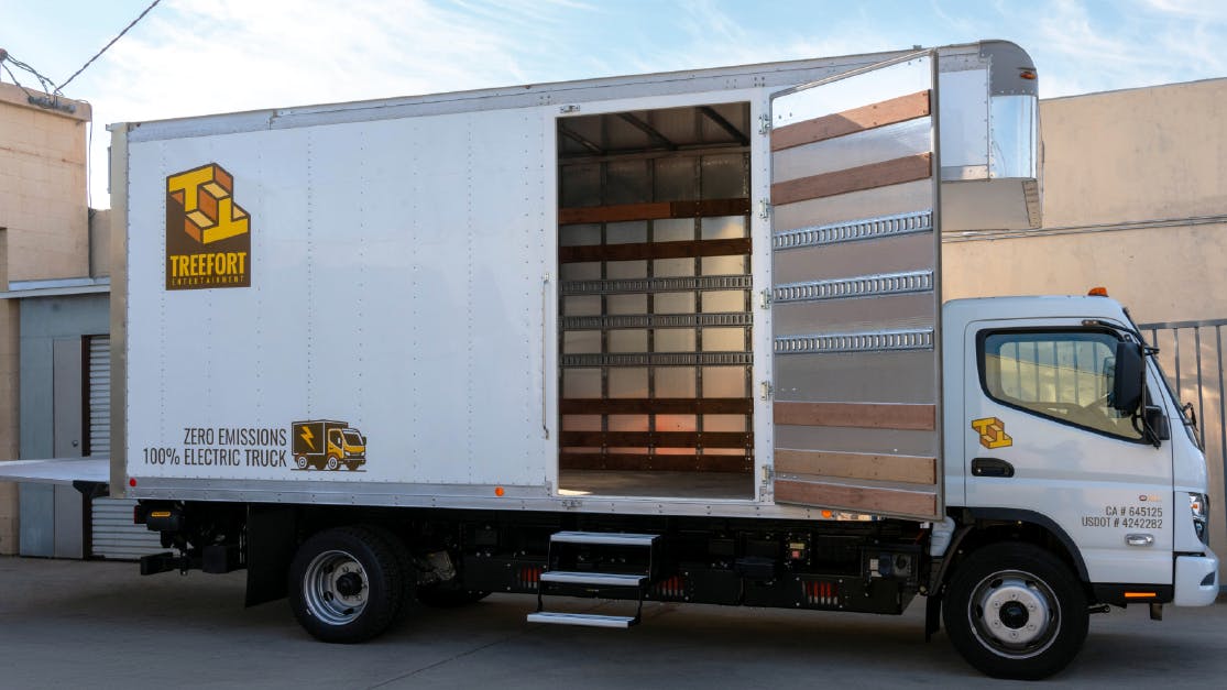 Treefort Entertainment added a Rizon e18L electric box truck to its fleet, where it is used to deliver camera support and rigging equipment to productions across Los Angeles.