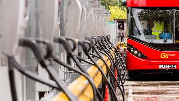 double decker electric bus at charger
