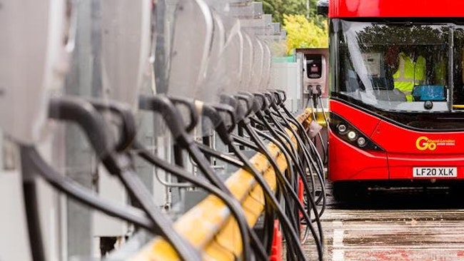 double decker electric bus at charger