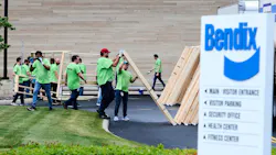 Over the course of the afternoon, employees constructed 140 wall frames—about 70 per house—and signed each one with messages of encouragement before the frames were delivered to a Cleveland-area neighborhood where the homes will be completed. Over the course of the afternoon, employees constructed 140 wall frames—about 70 per house—and signed each one with messages of encouragement before the frames were delivered to a Cleveland-area neighborhood where the homes will be completed.