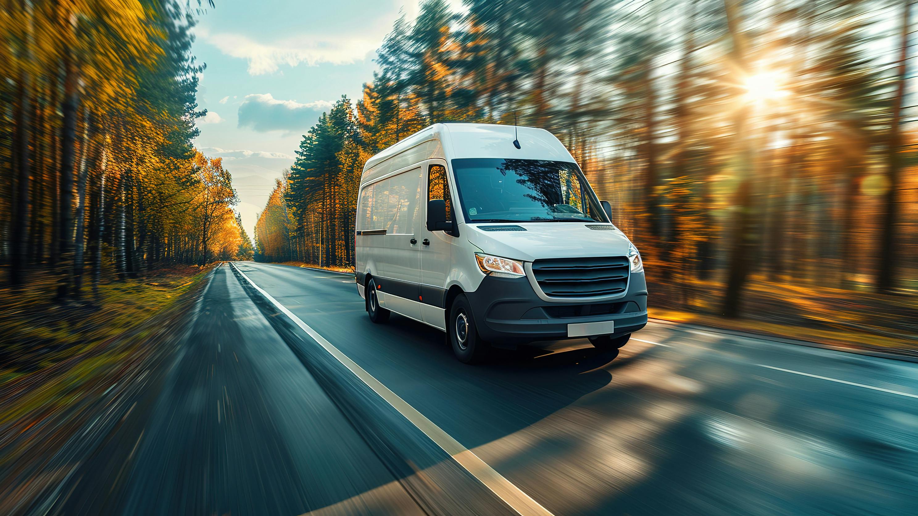 electric cargo van driving in summertime