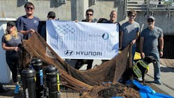 The collected nylon fishing nets and other nylon waste are processed into econyl, a regenerated nylon yarn used in new textile products. The collected nylon fishing nets and other nylon waste are processed into econyl, a regenerated nylon yarn used in new textile products.