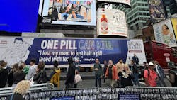 The Trucking Cares Foundation’s fentanyl awareness trailer in Times Square, featuring PSA graphics and images of fentanyl victims, during National Fentanyl Prevention and Awareness Day. The Trucking Cares Foundation’s fentanyl awareness trailer in Times Square, featuring PSA graphics and images of fentanyl victims, during National Fentanyl Prevention and Awareness Day.