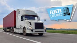 White semi-truck hauling a red shipping container on highway with “Fleets Explained” graphic overlay, symbolizing trucking industry and fleet management. White semi-truck hauling a red shipping container on highway with “Fleets Explained” graphic overlay, symbolizing trucking industry and fleet management.
