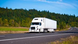 A white semi-truck with a long trailer driving on a winding highway through a picturesque landscape of green hills and trees, emphasizing the blend of nature and modern logistics. A white semi-truck with a long trailer driving on a winding highway through a picturesque landscape of green hills and trees, emphasizing the blend of nature and modern logistics.