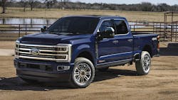 2026 Ford F-350 Super Duty pickup in blue, affected by an instrument panel display recall, highlighting safety and operational concerns for fleets. 2026 Ford F-350 Super Duty pickup in blue, affected by an instrument panel display recall, highlighting safety and operational concerns for fleets.