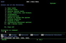 IBM AS/400 operating system menu IBM AS/400 operating system menu
